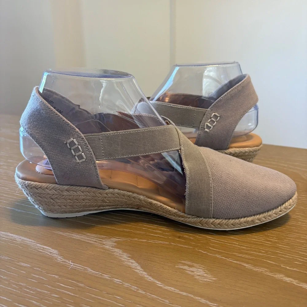 Me Too Nissa Mauve Espadrille Wedge Sandals Womens Size 8.5 Taupe Cross Strap‎